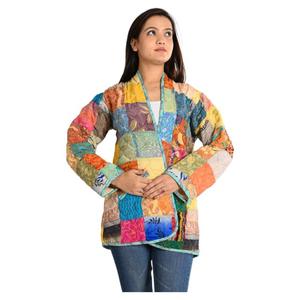 Style Boho Vintage Kantha Veste Réversible Tissé Coton Patchwork Manteau Recyclé Casual Wear Méthode Tissée - Product Image 1