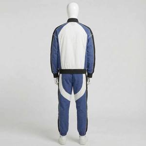 mens blue black white curved panel tracksuit full zip stand collar jacket and cuffed jogger <b>pants</b> set activewear sports outfit - Product Image 3