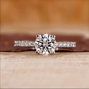 Round Cut CZ Diamond Engagement <b>Ring</b> Solitaire Pave Setting 925 Silver Anniversary Wedding Band Gift Party Jewellery For Women - Product Image 1