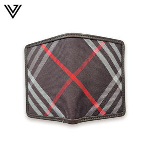 กระเป๋าสตางค์พับสองทบแบบสั้นสำหรับผู้ชายกระเป๋าสตางค์หนัง Nappa ลายเรขาคณิตวินเทจผ้าคอตตอนดีไซน์ป้องกัน RFID - Product Image 1