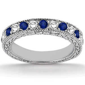 Ensemble de mariage en or blanc 14 carats avec diamant antique et saphir bleu, taille émeraude 1,80 ct, pour les fêtes et les cadeaux - Product Image 4
