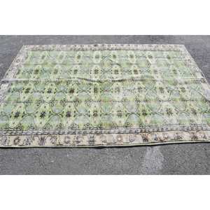 Alfombra de lana Floral tradicional verde Beige 5,6X8,6 pies Rectángulo Patchwork Patrón Respaldo de látex Material de piel viscosa Alfombra de habitación - Product Image 3