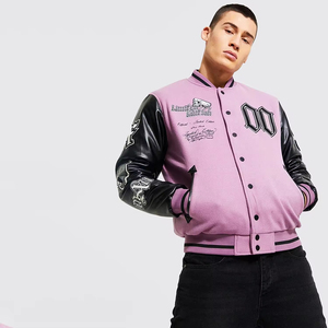Logo Varsity Jacket Manches en cuir Broderie Noir Couple College Baseball Hommes Veste Letterman Varsity Jacket - Product Image 6