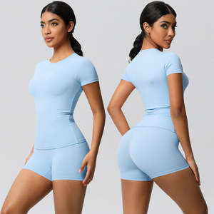 OEM 2026 Nuevo Conjunto Deportivo Atlético de Cintura Alta para Mujer, Ropa Deportiva para Gimnasio, Camiseta Ajustada de Manga Corta, Conjuntos para Correr y Yoga - Product Image 5