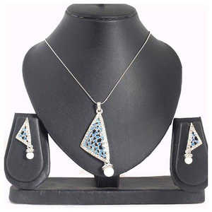 Kriaa Fashion Jewelry Set 1200416-Pendentif plaqué argent en pierre autrichienne bleue - Product Image 1