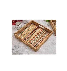 Plateau de service en bois MDF de style moderne, formes carrées rectangulaires imprimées, qualité durable pour les occasions de mariage, décoration de table - Product Image 4