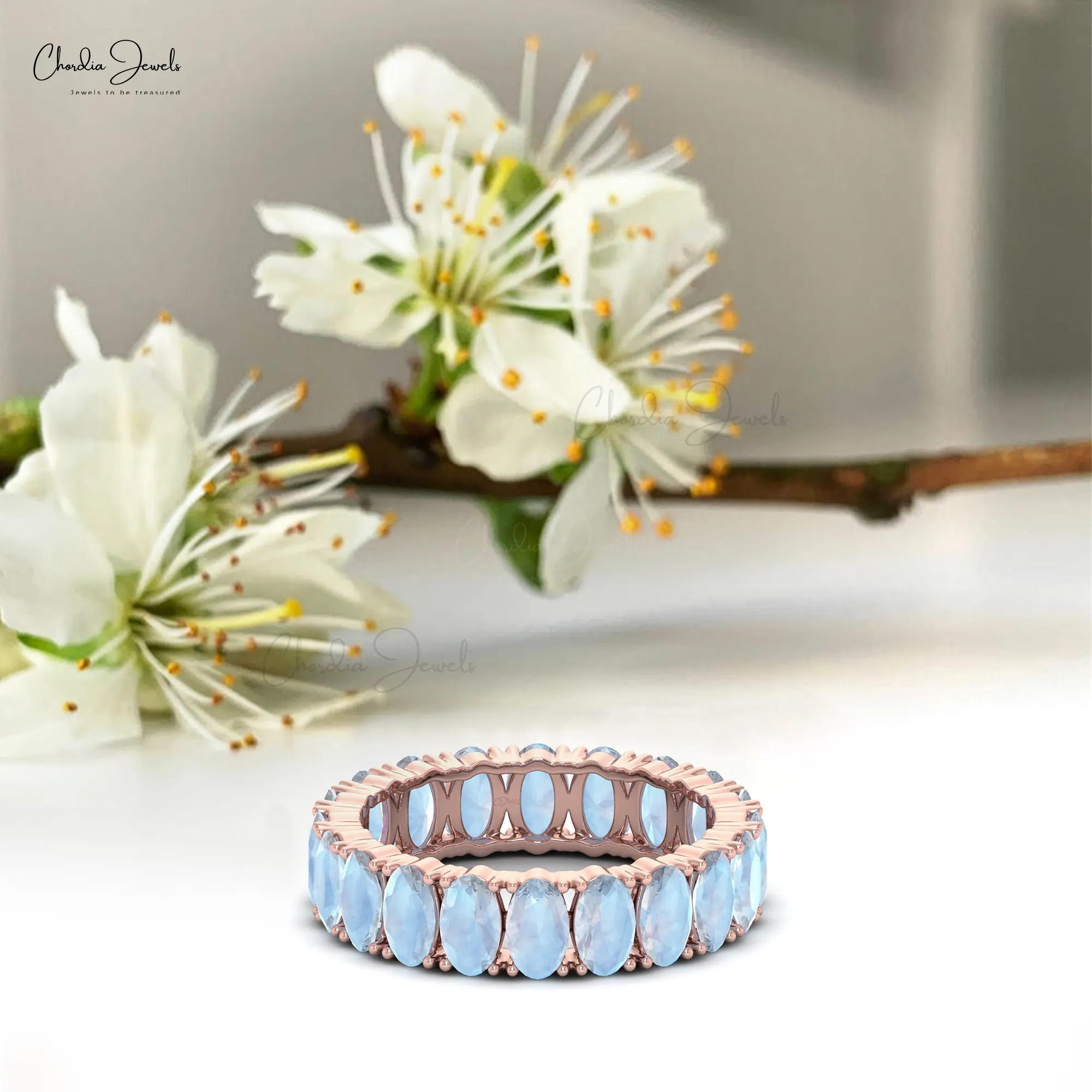 Bague d'éternité en pierre de lune arc-en-ciel naturelle 14k or massif 5 TCW ovale bague de mariage d'éternité OEM/ODM vente en gros de bijoux fins