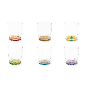 Set di 6 Bicchieri in Vetro Multicolore di Design Italiano |   Prodotto in Italia |   Adatto alla lavastoviglie |   Vibrazioni Mediterranee |   Excelsa - Product Image 1