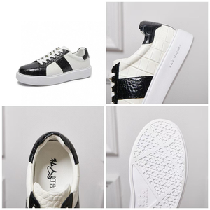 Zapatillas Deportivas de Piel con Textura de Cocodrilo Premium – Zapatos Casuales de Plataforma con Parches en Blanco y Negro para Hombre - Product Image 4