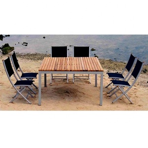 Ensemble table à manger d'extérieur en aluminium et teck de style européen Meubles de jardin en bois pour les hôtels et les parcs Meubles d'extérieur élégants - Product Image 1