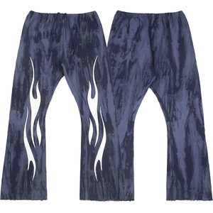 Pantalons et pantalons de survêtement peints pour hommes Pantalon de yoga en éponge française 100% coton délavé à l'acide Pantalon de survêtement évasé vintage - Product Image 6