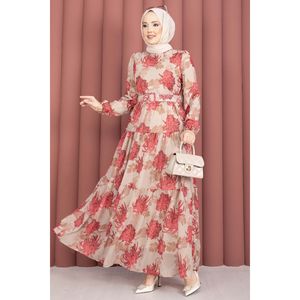 Vestido de Chifón con Cinturón y Estampado Floral, Diseño Personalizado, Ropa Casual Moderna, Translúcido, ODM, Sostenible, para Eventos de Club - Product Image 4