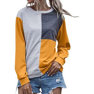 Sweat-shirt éponge français coupe ample pour femmes nouvelle conception de bloc de couleur col rond goutte épaule à manches longues hauts pullover automne/hiver - Product Image 5