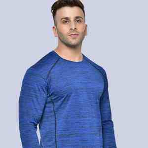 T-shirts de compression à manches longues bleus ajustés, anti-UV et respirants, haut ajusté à manches longues tendance, rashguard respirant - Product Image 4