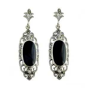 Boucles d'oreilles pendantes en argent 925 avec onyx pour femmes, plaquées or, forme goutte d'eau, pour mariage ou soirée, avec perle et diamant - Product Image 2
