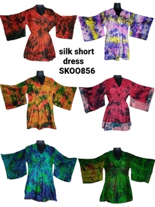 Stylish Short Dresses Soft 100% Silk Fabric <b>Mini</b> Dress for Daily & Party Wear, <b>Vintage</b> Boho Gypsy Hippie Women Silk Material - Product Image 2