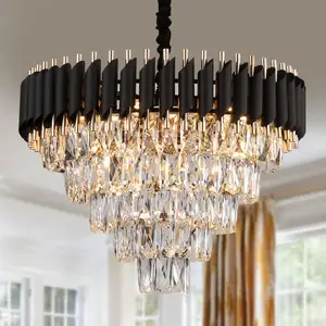 New Modern Custom Metal Round Large Nordic Chandeliers Bedroom Living Room Pendant Ceiling Light Led K9 Luxury Crystal