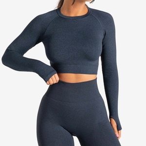 Coton sur mesure léger femmes Yoga ensemble sans manches court solide séchage rapide 2 pièces vente chaude - Product Image 4