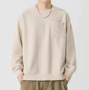 OEM logotipo personalizado bolsillos delanteros 100% algodón prendas de punto suéter de alta calidad Color sólido Casual O cuello suéter para hombres al por mayor - Product Image 6