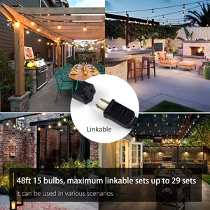 Alta calidad <span class=keywords><strong>48FT</strong></span> 15 piezas bombillas grado comercial jardín Patio luz 110V S14 Cadena de luz LED festón luces al aire libre - Product Image 4