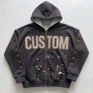 Sweat-shirt unisexe en molleton épais de haute qualité avec fermeture éclair, strass personnalisés, manches cloutées effet éclaboussures de peinture – Fabricant - Product Image 1