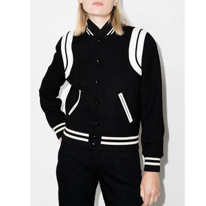 Chaqueta universitaria Letterman con botón cubierto, mangas largas de cuero con relleno de algodón, MOQ bajo - Product Image 6