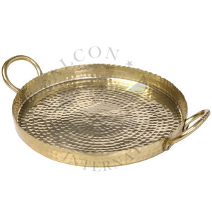 Bandeja de metal con diseños de seguridad florales en relieve Bandeja de metal para centros de mesa Acabado de espejo Bandeja de metal redonda Plato de Navidad - Product Image 1