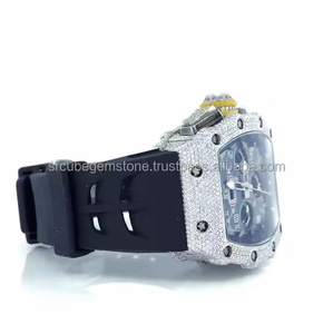 Reloj de cuarzo con correa de acero inoxidable de 5mm antiguo cuadrado de lujo para hombre, Moissanite Premium, diamante, totalmente helado, ostentoso, analógico, Hip Hop - Product Image 3