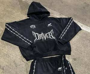 Customized High Quality Winter Screen Print Black Color Side Printed Jogger Suit <b>Zip</b> Jacket <b>Shorts</b> 100% Cotton Tracksuit For Men - Product Image 6