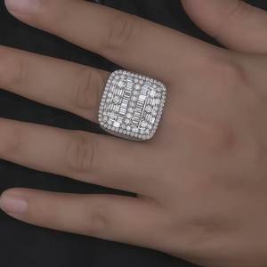 Luxury VVS Round Cut And Baguette Moissanite Diamond <b>Men's</b> <b>Ring</b> 925 <b>Sterling</b> <b>Silver</b> Iced Out Square Shape <b>Ring</b> For <b>Men</b> And Women - Product Image 1