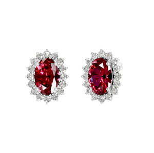 Ruby Halo Stud Pendiente Plata de Ley 925 Fabricante de joyería fina Diamante personalizado Corte ovalado Stud Pendiente VVS Moissanite OEM ODM - Product Image 1