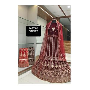 Impresionante terciopelo Lehenga Choli con bordado Diseño indio tradicional para celebraciones festivas de adultos Exportador directo - Product Image 2