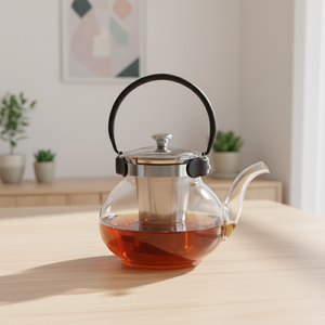 Hot Sale 3306316-1.2 1200ML <b>Large</b> Capacity Heat-Resistant Borosilicate Glass <b>Teapot</b> Plastic Handle Stainless Steel Lid Northern - Product Image 2