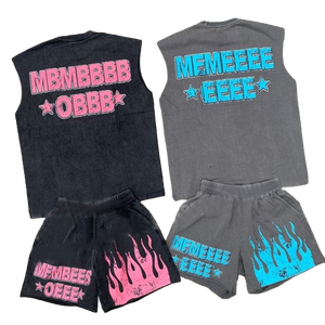 Vente en gros Tenue d'été avec logo imprimé sur mesure Ensemble short et survêtement court délavé à l'acide à col ras du cou Chemises sans manches pour hommes - Product Image 4