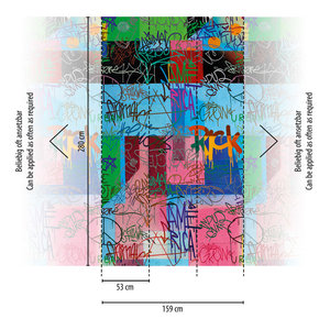 Papier peint photo moderne fabriqué en Allemagne, murale graffiti bleu rose vert, vinyle non tissé, murale abstraite, hôtel, chambre à coucher, hôpital - Product Image 3