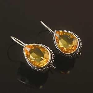 Pendientes de Citrino Hechos a Mano, Gema en Forma de Pera, Joyería de Plata de Ley para Mujer, Regalo Elegante y de Lujo - Product Image 2