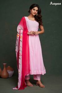 Obtener pedido Anarkali Full Flair Color Rosa bordado hasta el suelo Trendy Kurti & Pent con contraste Dupatta Set a precio mayorista - Product Image 2