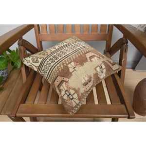 Luxury 14x14 Inch Beige Kilim Patchwork Wool <b>Pillow</b> Rustic Floral and Vintage Print <b>Throw</b> <b>Pillow</b> for Bedding Woven with Silk - Product Image 4