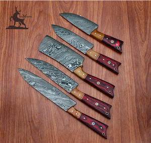 Vente en gros Ensemble de couteaux de cuisine en acier Damas avec étui en cuir pour cadeau Support personnalisé OEM - Product Image 2