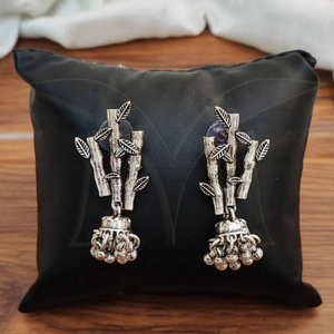 Belle fantaisie Style bijoux accessoires femmes arbre conception oxydé argent polonais Designer fête porter oxydé Jhumka boucles d'oreilles - Product Image 1