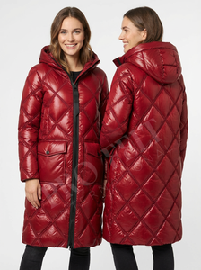 Pro Felt High Quality Hooded Red Quilted <b>Long</b> Puffer Jacket Winter Warm Lightweight Zip Front With Deep Pockets Padded <b>Coats</b> - Product Image 5