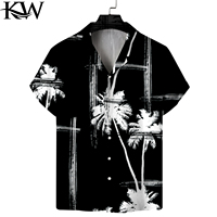 Kurzarmhemd für hawaiian ische Herren, offener Hals, Einzel knopf, Papageien-und Tier druck, Mode, Strand oberteil, Sommer 2025