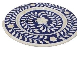 Bandeja decorativa con incrustaciones de perlas y resina azul con logotipo personalizado, forma redonda, suministros para restaurantes y hoteles diseñados en plástico - Product Image 6