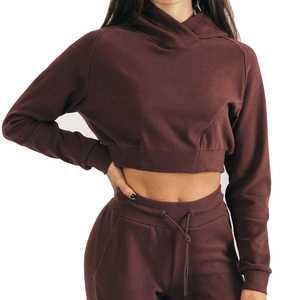 Wholesale Women's Long Sleeve Zip Hoodie Custom Logo <b>Winter</b> Crop <b>Top</b> Front Logo Gym Hooded 100% Cotton Windproof Breathable - Product Image 5