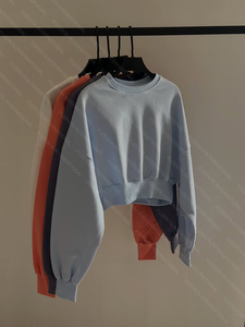 เสื้อสเวตเตอร์เอวลอยแขนยาวสำหรับผู้หญิงเสื้อสเวตเชิ้ตคอกลมสะอาดแบบเย็บติดโลโก้และสีแนวสตรีท - Product Image 5