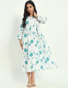 Robe indienne en coton imprimé à la main nouvelle tenue d'été décontractée à la mode Style doux floral tour de taille naturel pour la Saint-Valentin - Product Image 1