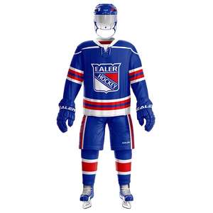 Ensemble complet d'uniformes de hockey sur glace personnalisé, bleu royal et blanc, maillot d'équipe professionnel, shorts, chaussettes, gants, lacets, vêtements de sport de performance - Product Image 1