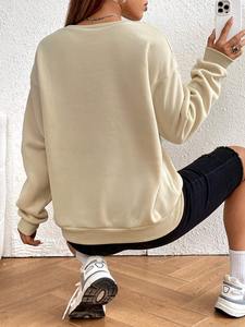 Women's Pullover Sweatshirt 100% Cotton Fleece <b>Long</b> <b>Sleeves</b> <b>Thermal</b> Regular Fit Casual Fashionable <b>Top</b> - Product Image 3