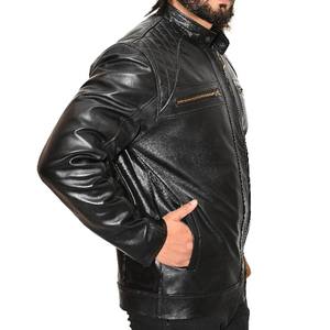 <b>Men's</b> High Quality Genuine Leather Stand Collar Motorcycle Jacket Winter Casual <b>Zipper</b> <b>Cardigan</b> - Product Image 3