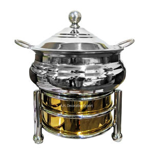 จานสำหรับอุ่นอาหารพร้อมโดมและฐานตั้งสำหรับทำอาหารจานร้อนงานออกแบบทำด้วยมือชุบทอง - Product Image 6
